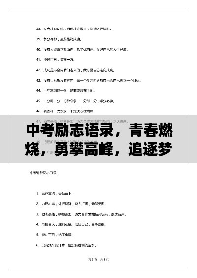 中考励志语录，青春燃烧，勇攀高峰，追逐梦想不留遗憾！