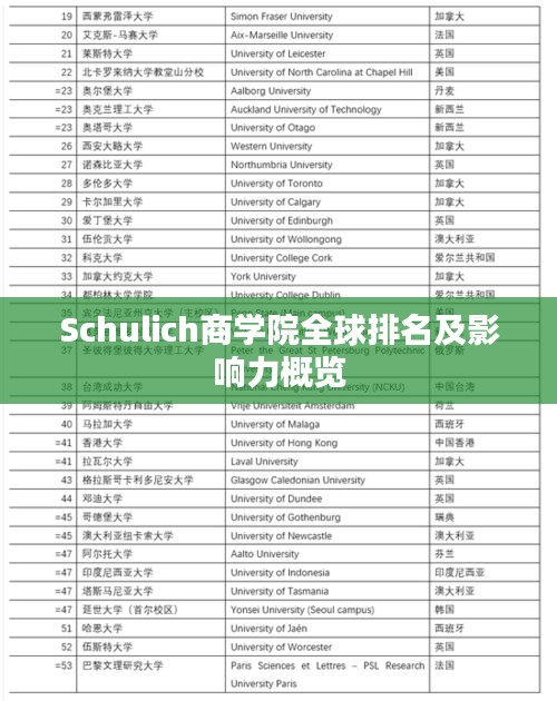 Schulich商学院全球排名及影响力概览